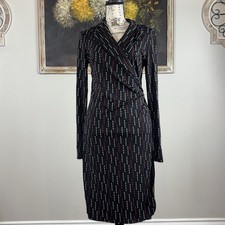 Express Womens Black Red Long Sleeve Wrap Dress Size 5/6 Y2K