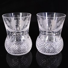 Pair Of Edinburgh Crystal Thistle Pattern Whiskey Tumbler Glasses H:4"/10cm, 8oz