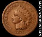 1874 Indian Head Cent - Scarce  Semi-key  Better Date  No Reserve  #J8429