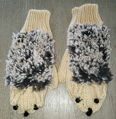 HEDGEHOG WINTER MITTENS GLOVES VELVETY SOFT LINING INSIDE WOMEN SO CUTE! OSFM