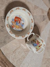 Vintage Royal Doulton Bunnykins 2-Piece Baby Nursery Set: Rafting Bowl and Two-H
