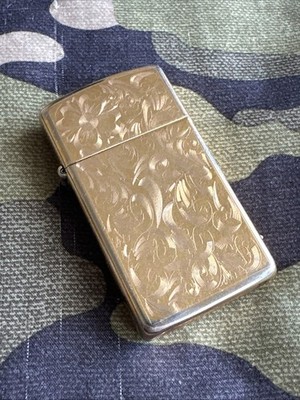 2000 Vintage Zippo Slim Lighter - Western Floral - Gold Plated