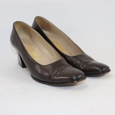 Vintage Salvatore Ferragamo Brown Leather Block Heel Pumps Size 7AA