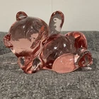 Vtg FENTON Art Glass Dusty Rose Lounging Waving Bear 5233 Figurine Paperweight