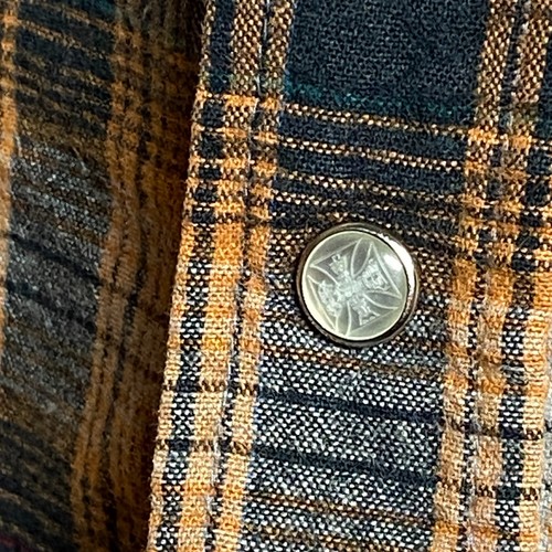 Jesse James Work Wear Shirt Men's M West Coast Choppers Western Plaid Pearl Snap - Picture 4 of 12