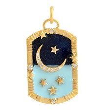 Celestial Moon  Star Pendant in 18K Gold Diamond Night Sky Charm Galaxy Jewelry