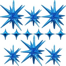 Blue Star Balloons 12pcs, 27/22 Inch Foil Star Explosion Balloons, Large Spik...