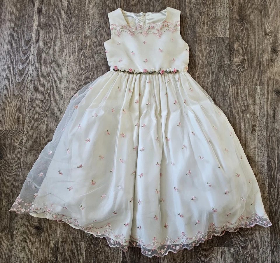 Cinderella Girls Mesh Embroidered Floral Dress W/Matching Doll Dress Girls Sz 6X - Image 3 of 4