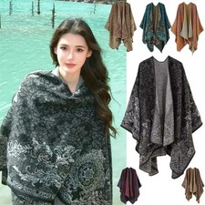 Lady Women Knitted Cape Blanket Wrap Poncho Open Front Shawl Scarf Winter Gifts