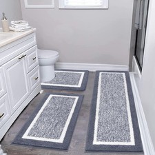 Pauwer Ensemble de Tapis de Salle de Bain 3 Pièces, Ensemble de Bain Hirsute en Microfibre, Antidérapant Ultra