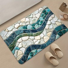 Non-Slip Bath Mat Soft Thickened Bath Ocean Wave Stone Pattern Floor Carpet