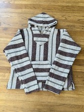 Vintage 90s Baja Joe Mexican Pullover Hoodie Sleeze Skater Hippie Drug Rug L