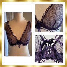 La Perla Rubans Purple Scalloped Loops Tie Up Bra Size 1