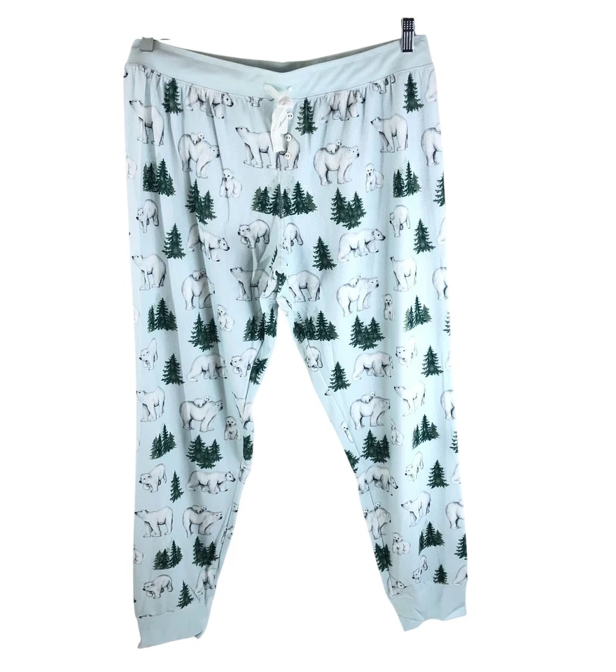 PJ Salvage Womens Ice Blue Polar Bear Stretch Jogger Lounge Pants Soft XL - Image 4 of 4