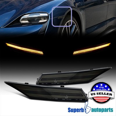 Smoke LED Side Marker Lights+Sequential Turn For 2020-2025 Porsche Taycan 4S