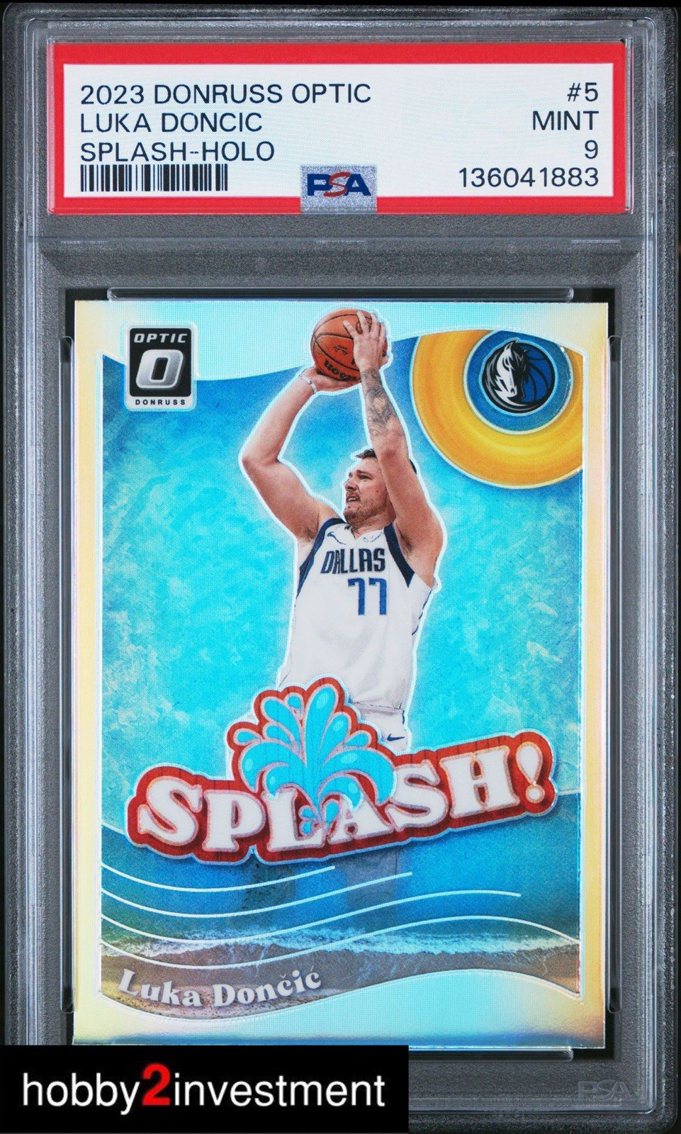 2023 Optic Luka Doncic #5 Splash Holo PSA 9 Mint ! Beaufiful Card ! Clean ! view 1