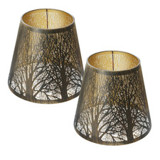 Double Small Bronze Gold Lamp Shade Clip On Bulb Set Of 2 Alucset Barrel Fabric