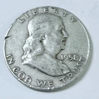 1958 D Ben Franklin SilverHalf Dollar 90% Silver Circulated Coin Free Ship #8892