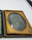 Antique Union Case, Ferrotype of Handsome Man, Tintype Carved Wood Folding Frame