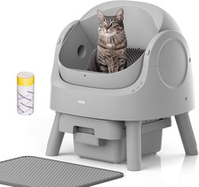 Automatic self-cleaning cat litter box with Cat litter mat and trash bags, gray