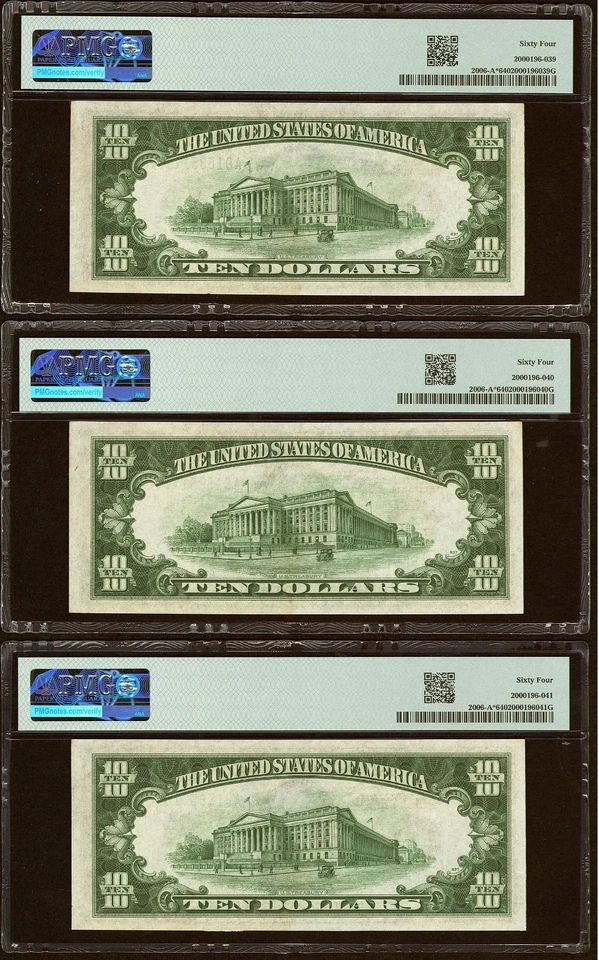 $10 1934A Federal Reserve Star Notes Three Consecutive Replacements PMG 64 (FCX) - Image 2 of 3