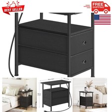 Narrow Side Table with Charging Station & Decorative Storage – Easy Assembly