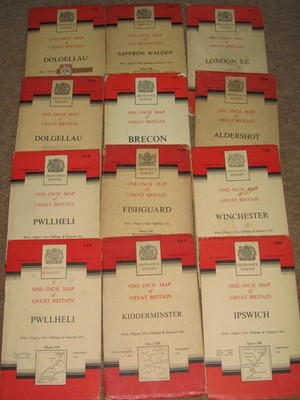 OS Ordnance Survey 1'' Seventh Series Maps - good condition, 1950s on paper