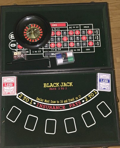 Vintage Portable Casino Roulette and Black Jack 23”  Case games EXACTLY AS SHOWN