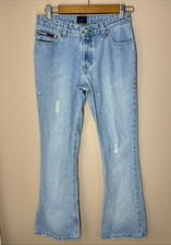 VTG Tommy Hilfiger Jeans Size 5 1990  s Destroyed Flare Women's Light Wash Flag