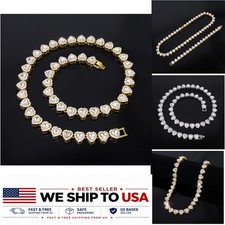 Men's Hip Hop Rhinestone Heart Necklace Bracelet Jewelry Set
