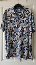 Izod Golf Polo Shirt Men XL Multicolor Tropical Print Dark Wash Spread Collared