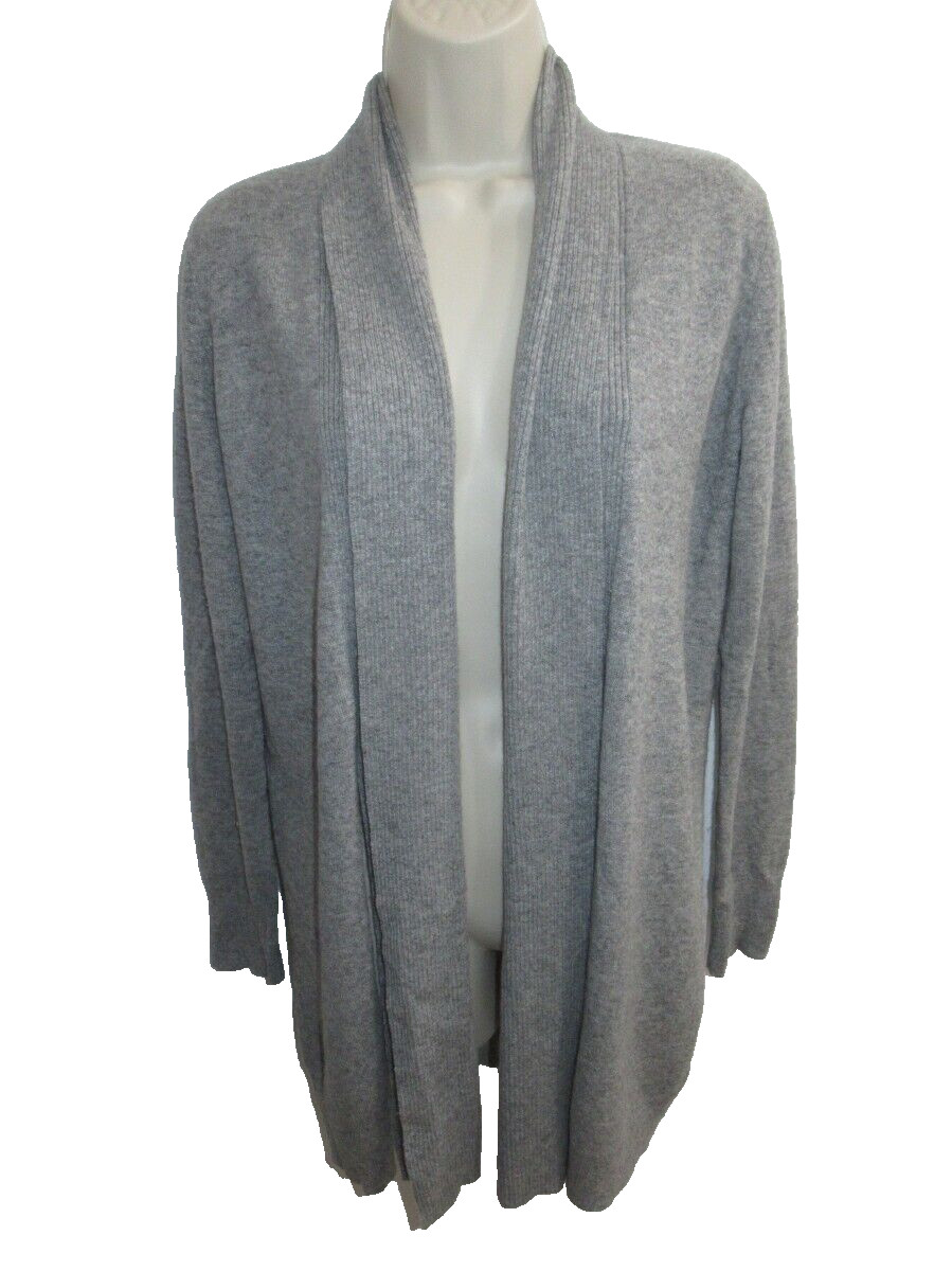 Theory  100% Cashmere Gray Open Front Scarf Trim Cardigan Size S