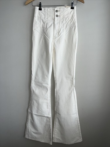 Free People Jayde Cord Jeans Pants High Rise Flare Leg White Size W24 L32 BNWT - Picture 5 of 15