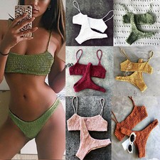 Womens Brazilian Crinkle Bikini Set Tube Bathing Costume Summer Beach Swimwear