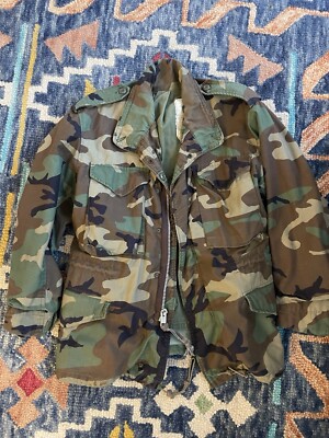 Alpha Industries Coat Men Small Short Green Camouflage US Army M65 Field Jacket