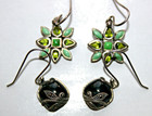 Lot of 2 Pairs Vintage Sterling Silver & Semi-precious Stones Dangle Earrings
