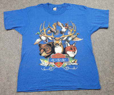 Vintage Willdlife USA Shirt Adult Large Blue Painted Graphic Animals Screen Star