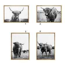 Wall26-Black and White Highland Cow Farmhouse Framed Art Print Canvas Wall Art