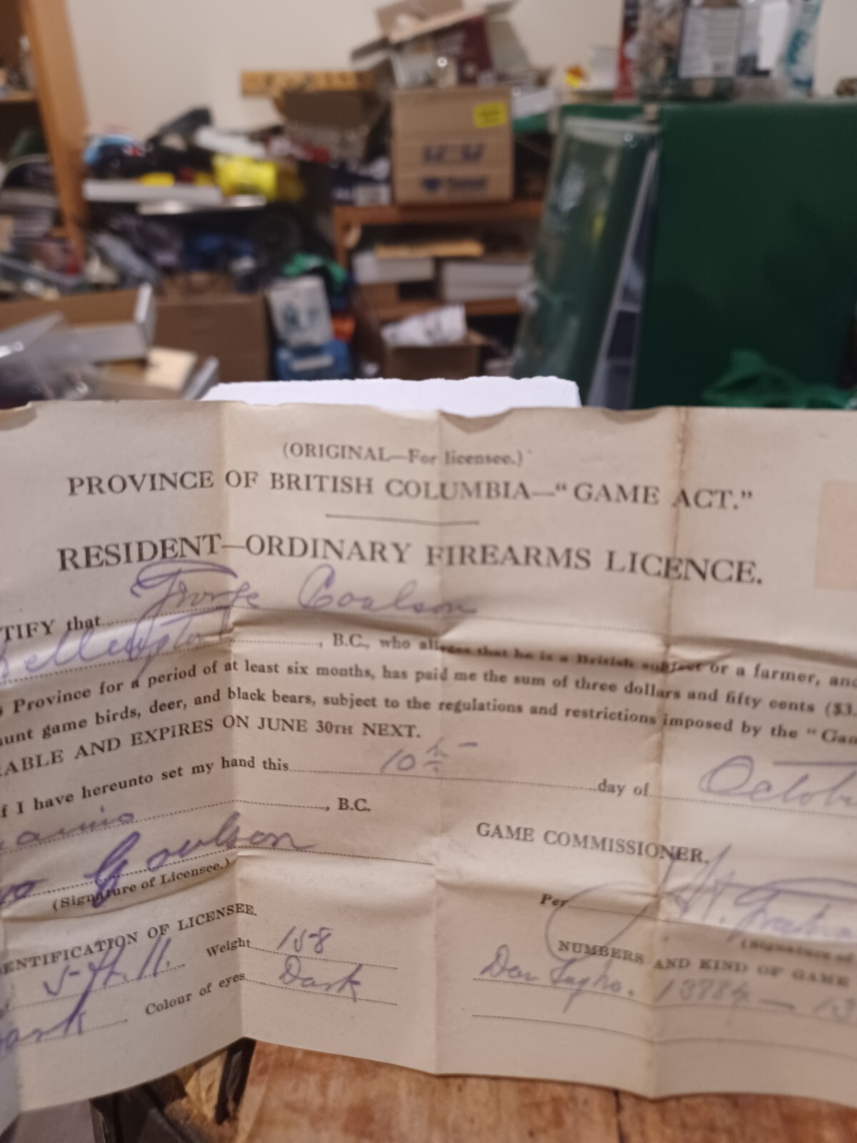 Vintage 1933 OFL british columbia firearms licence holder with licence rare eBay