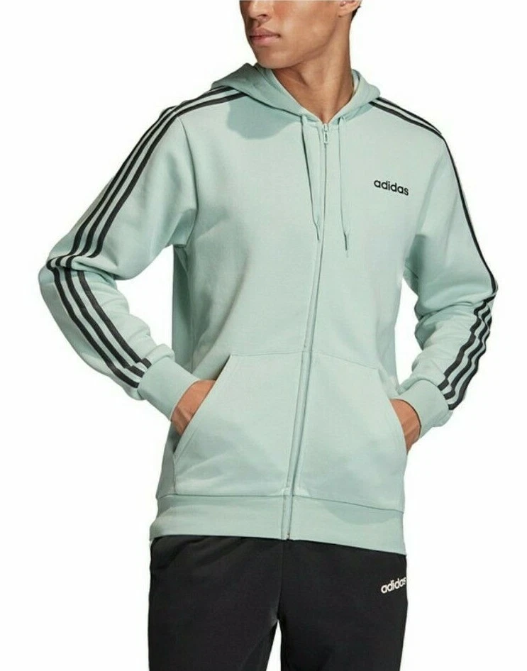 Predictor Stranden Barry Adidas Men&#039;s Green Tint Essentials 3-Stripes Fleece Full Zip Hoodie |  eBay