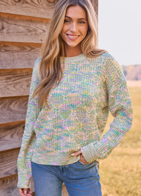 Cupshe New Long Sleeve Rainbow Knit Sweater Size XL