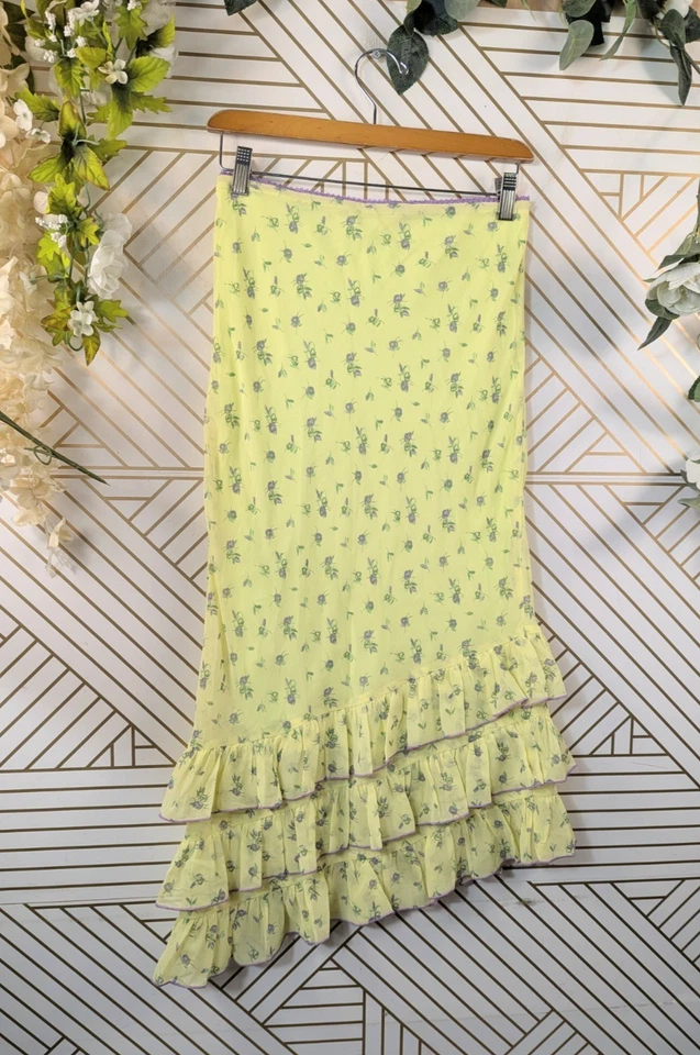 Falda midi UO Kimchi azul para mujer Lenora de gasa con volantes verde/púrpura talla mediana Foto 2 de 4