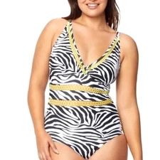 NEW Orig$139 Ruby Ribbon Zebra St Tropez 1 Piece Swim Bathing Suit 18/20 NWT