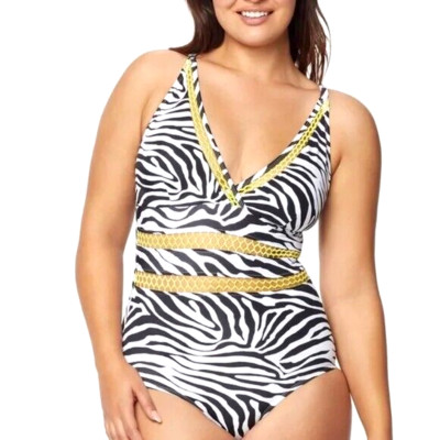 NEW Orig$139 Ruby Ribbon Zebra St Tropez 1 Piece Swim Bathing Suit 18/20 NWT