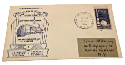 OCTOBER 1940 NEW YORK WORLD'S FAIR SOUVENIR ENVELOPE RPO CACHET LAST DAY S