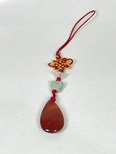 Hand Carved Natural Jade Chinese Lotus Flower Agate Pendant CellPhone/Car Charm