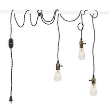 Vintage Pendant Light Kit Cord with Dimming Switch and Triple E26/E27 Industrial