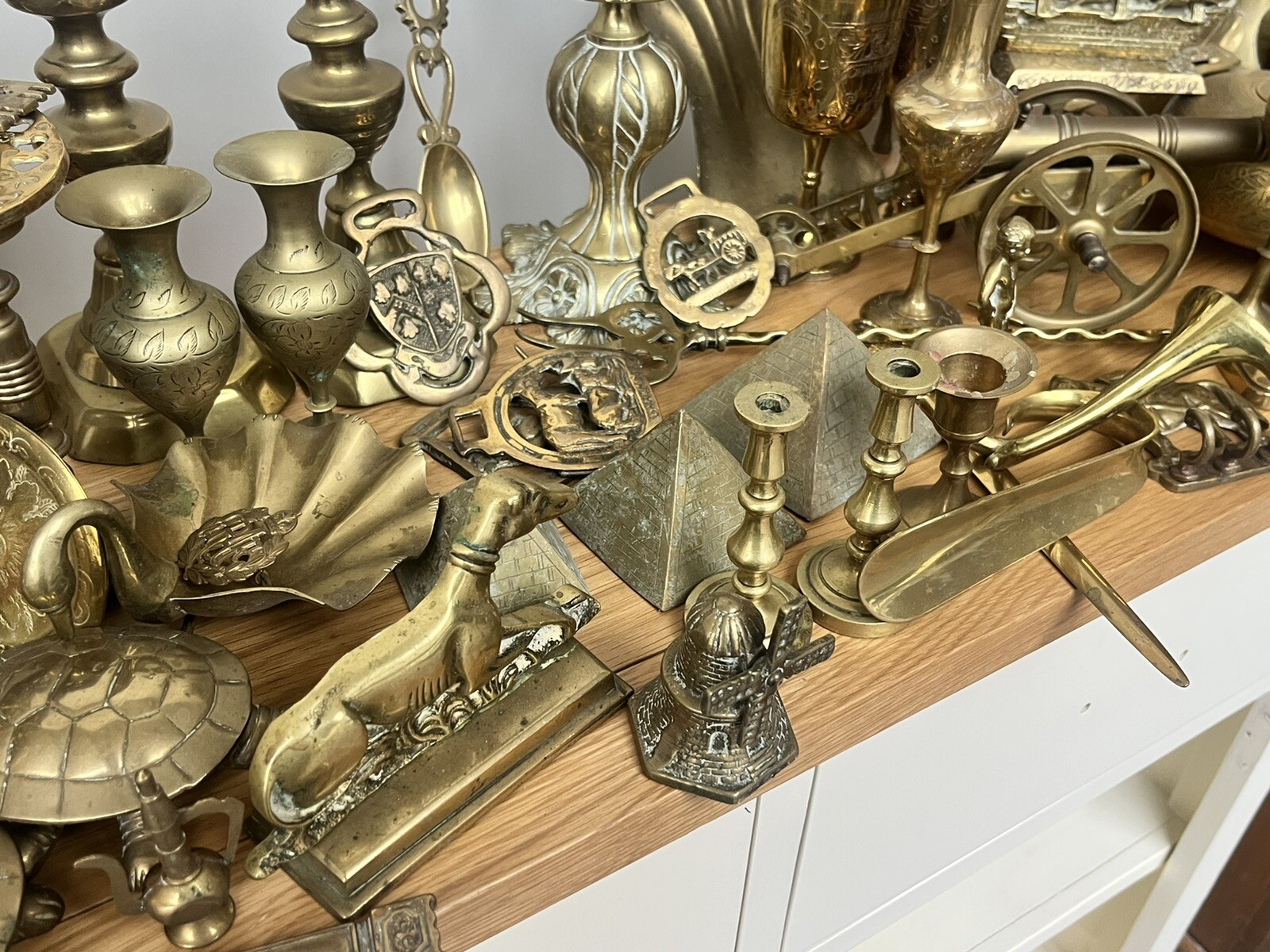 Job Lot Bundle of Antique Vintage Brass Items Candlesticks Ornaments