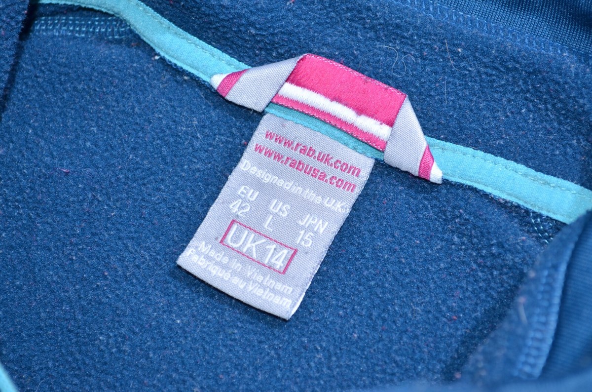 Pull Zippé Polaire RAB Pour Femme, Bleu, Taille UK14, Avec Poches Et Trous Pour Les Pouces