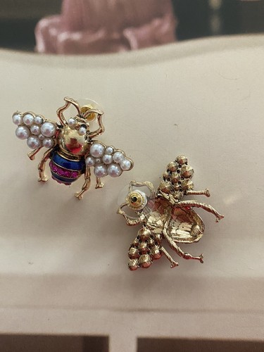 New Gold Red Pearl Rhinestone Bee Bug Insect Stud Statement Earrings Au Theme - Picture 5 of 7